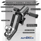 AUTMATCH Trailer Hitch Ball Mount with 2 Inch Hitch Ball - Fits 2" Receiver with Hitch Tightener, 8000Lbs Capacity Ball Hitch, 4-Inch Drop with 5/8" Hitch Lock Pin