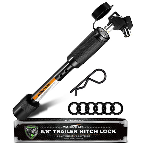 AUTMATCH Trailer Hitch Lock - 5/8" Locking Receiver Hitch Pin with Extra Long 4" Span, Fits Class III IV V 2", 2-1/2", 3" & 3-1/2" Receiver, Anti-Theft Hitch Receiver Lock for Tow Truck Car, Black