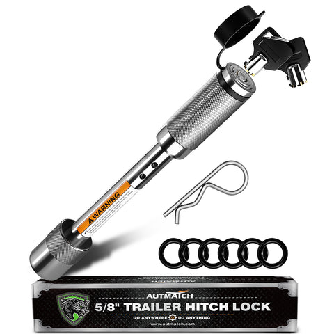AUTMATCH Trailer Hitch Lock - 5/8" Hitch Receiver Pin Lock with Extra Long 4" Span, Fits Class III IV V 2", 2-1/2", 3" & 3-1/2" Receiver, Anti-Theft Trailer Receiver Lock for Tow Truck Car, Silver