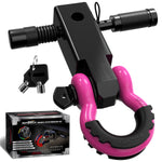 AUTMATCH Shackle Hitch Receiver 2 Inch with 3/4" D Ring Shackle and 5/8" Trailer Hitch Lock Pin 45,000 Lbs Break Strength Black & Pink