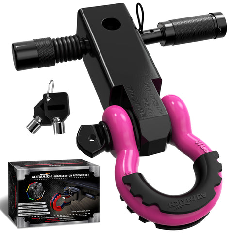 AUTMATCH Shackle Hitch Receiver 2 Inch with 3/4" D Ring Shackle and 5/8" Trailer Hitch Lock Pin 45,000 Lbs Break Strength Black & Pink