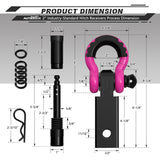 AUTMATCH Shackle Hitch Receiver 2 Inch with 3/4" D Ring Shackle and 5/8" Trailer Hitch Lock Pin 45,000 Lbs Break Strength Black & Pink