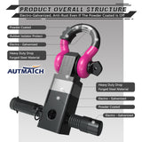 AUTMATCH Shackle Hitch Receiver 2 Inch with 3/4" D Ring Shackle and 5/8" Trailer Hitch Lock Pin 45,000 Lbs Break Strength Black & Pink