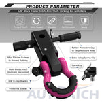 AUTMATCH Shackle Hitch Receiver 2 Inch with 3/4" D Ring Shackle and 5/8" Trailer Hitch Lock Pin 45,000 Lbs Break Strength Black & Pink