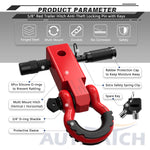 AUTMATCH Shackle Hitch Receiver 2 Inch with 3/4" D Ring Shackle and 5/8" Trailer Hitch Lock Pin 45,000 Lbs Break Strength Red