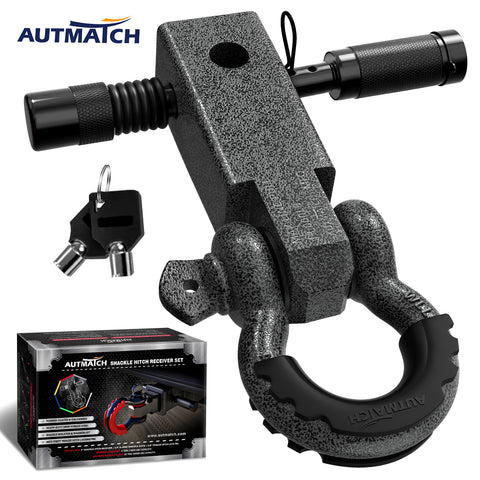 AUTMATCH Shackle Hitch Receiver 2 Inch with 3/4" D Ring Shackle and 5/8" Trailer Hitch Lock Pin 45,000 Lbs Break Strength Grainstone
