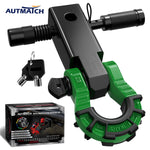 AUTMATCH Mega Shackle Hitch Receiver 2 Inch with 3/4" D Ring Shackle and 5/8" Trailer Hitch Lock Pin, 68,000 Lbs Break Strength, Black & Dark Green