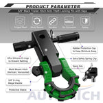 AUTMATCH Mega Shackle Hitch Receiver 2 Inch with 3/4" D Ring Shackle and 5/8" Trailer Hitch Lock Pin, 68,000 Lbs Break Strength, Black & Dark Green