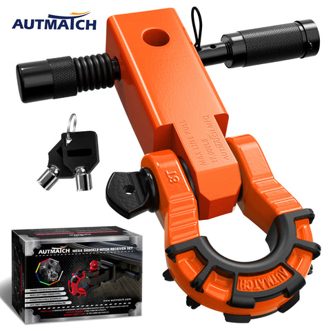 AUTMATCH Mega Shackle Hitch Receiver 2 Inch with 3/4" D Ring Shackle and 5/8" Trailer Hitch Lock Pin, 68,000 Lbs Break Strength, Orange