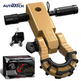 AUTMATCH Mega Shackle Hitch Receiver 2 Inch with 3/4" D Ring Shackle and 5/8" Trailer Hitch Lock Pin, 68,000 Lbs Break Strength, Gold