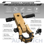 AUTMATCH Mega Shackle Hitch Receiver 2 Inch with 3/4" D Ring Shackle and 5/8" Trailer Hitch Lock Pin, 68,000 Lbs Break Strength, Gold