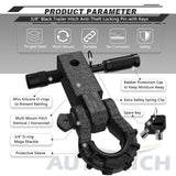AUTMATCH Mega Shackle Hitch Receiver 2 Inch with 3/4" D Ring Shackle and 5/8" Trailer Hitch Lock Pin, 68,000 Lbs Break Strength, Grainstone
