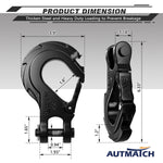 AUTMATCH Winch Hook Safety Latch 3/8" - Grade 70 Forged Steel Clevis Slip Hook and Winch Cable Hook Stopper, Max 39,600Lbs, Black