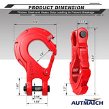 AUTMATCH Winch Hook Safety Latch 3/8" - Grade 70 Forged Steel Clevis Slip Hook and Winch Cable Hook Stopper, Max 39,600Lbs, Red & Black