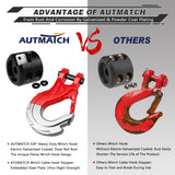 AUTMATCH Winch Hook Safety Latch 3/8" - Grade 70 Forged Steel Clevis Slip Hook and Winch Cable Hook Stopper, Max 39,600Lbs, Red & Black