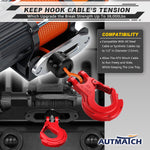 AUTMATCH Winch Hook Safety Latch 3/8" - Grade 70 Forged Steel Clevis Slip Hook and Winch Cable Hook Stopper, Max 39,600Lbs, Red & Black