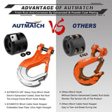 AUTMATCH Winch Hook Safety Latch 3/8" - Grade 70 Forged Steel Clevis Slip Hook and Winch Cable Hook Stopper, Max 39,600Lbs, Orange