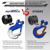 AUTMATCH Winch Hook Safety Latch 3/8" - Grade 70 Forged Steel Clevis Slip Hook and Winch Cable Hook Stopper, Max 39,600Lbs, Blue
