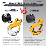 AUTMATCH Winch Hook Safety Latch 3/8" - Grade 70 Forged Steel Clevis Slip Hook and Winch Cable Hook Stopper, Max 39,600Lbs, Yellow