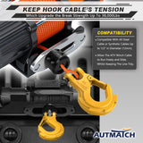 AUTMATCH Winch Hook Safety Latch 3/8" - Grade 70 Forged Steel Clevis Slip Hook and Winch Cable Hook Stopper, Max 39,600Lbs, Yellow