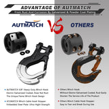 AUTMATCH Winch Hook Safety Latch 3/8" - Grade 70 Forged Steel Clevis Slip Hook and Winch Cable Hook Stopper, Max 39,600Lbs, Frosted Black