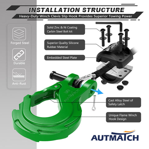 AUTMATCH Winch Hook Safety Latch 3/8 - Grade 70 Forged Steel Clevis S –  Autmatch