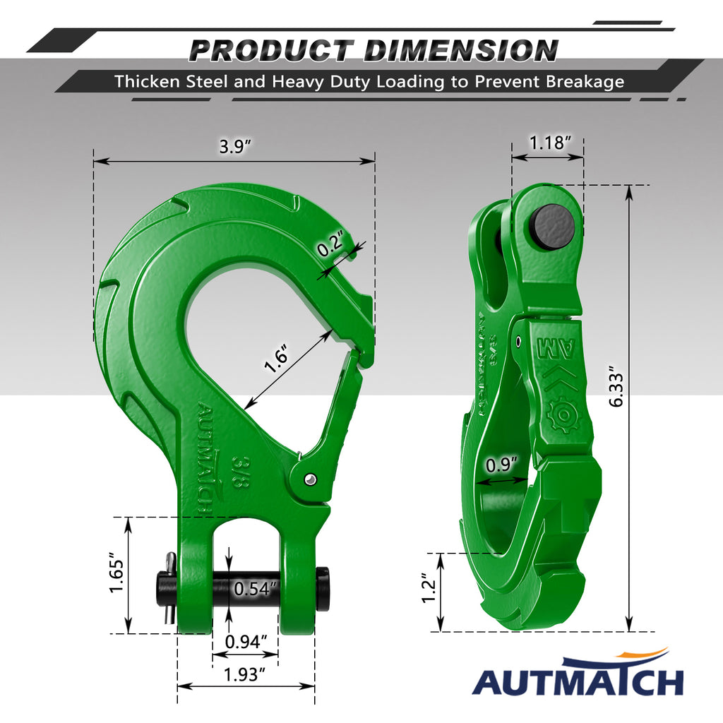 AUTMATCH Winch Hook Safety Latch 3/8 - Grade 70 Forged Steel Clevis S –  Autmatch