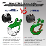 AUTMATCH Winch Hook Safety Latch 3/8" - Grade 70 Forged Steel Clevis Slip Hook and Winch Cable Hook Stopper, Max 39,600Lbs, Dark Green