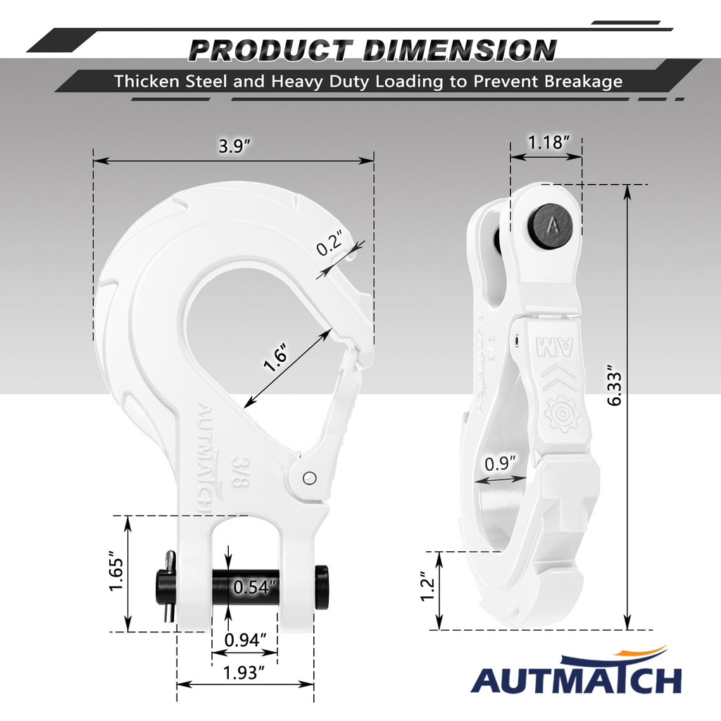 AUTMATCH Winch Hook Safety Latch 3/8 - Grade 70 Forged Steel Clevis S –  Autmatch