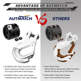 AUTMATCH Winch Hook Safety Latch 3/8" - Grade 70 Forged Steel Clevis Slip Hook and Winch Cable Hook Stopper, Max 39,600Lbs, White