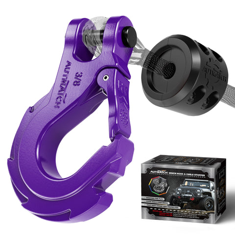 AUTMATCH Winch Hook Safety Latch 3/8" - Grade 70 Forged Steel Clevis Slip Hook and Winch Cable Hook Stopper, Max 39,600Lbs, Purple