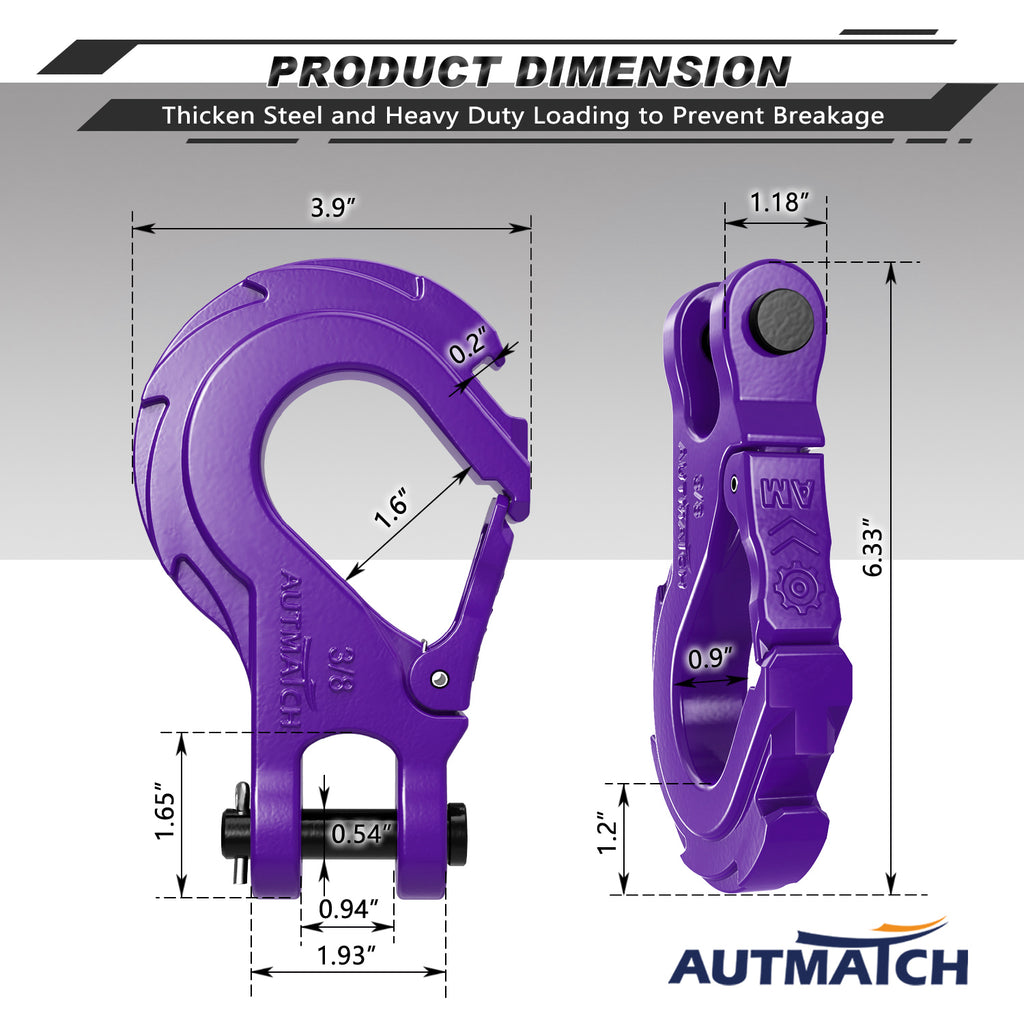 AUTMATCH Winch Hook Safety Latch 3/8 - Grade 70 Forged Steel Clevis S –  Autmatch