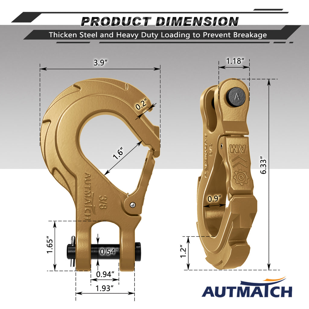 AUTMATCH Winch Hook Safety Latch 3/8 - Grade 70 Forged Steel Clevis S –  Autmatch