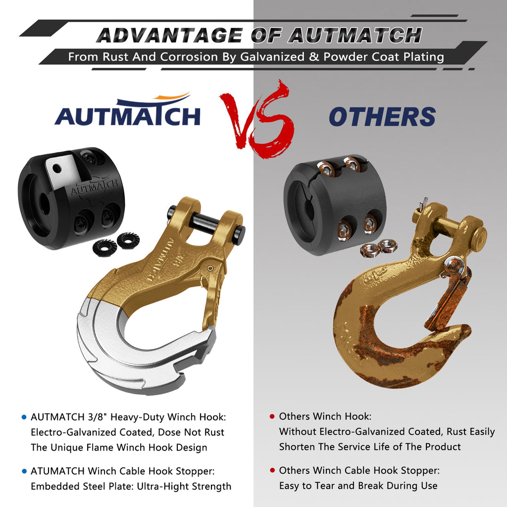 AUTMATCH Winch Hook Safety Latch 3/8 - Grade 70 Forged Steel Clevis S –  Autmatch