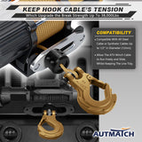 AUTMATCH Winch Hook Safety Latch 3/8" - Grade 70 Forged Steel Clevis Slip Hook and Winch Cable Hook Stopper, Max 39,600Lbs, Gold