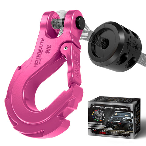 AUTMATCH Winch Hook Safety Latch 3/8" - Grade 70 Forged Steel Clevis Slip Hook and Winch Cable Hook Stopper, Max 39,600Lbs, Pink