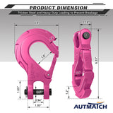 AUTMATCH Winch Hook Safety Latch 3/8" - Grade 70 Forged Steel Clevis Slip Hook and Winch Cable Hook Stopper, Max 39,600Lbs, Pink