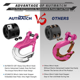AUTMATCH Winch Hook Safety Latch 3/8" - Grade 70 Forged Steel Clevis Slip Hook and Winch Cable Hook Stopper, Max 39,600Lbs, Pink