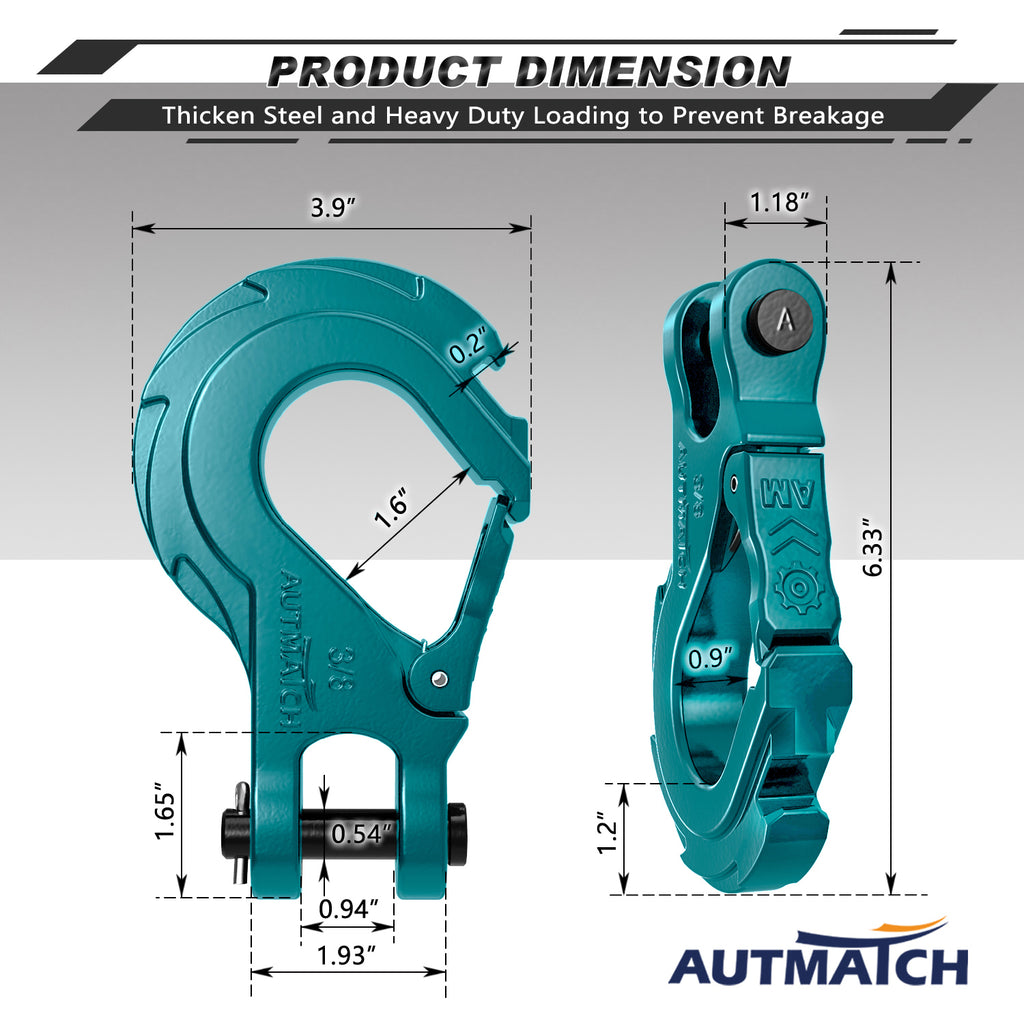 AUTMATCH Winch Hook Safety Latch 3/8 - Grade 70 Forged Steel Clevis S –  Autmatch