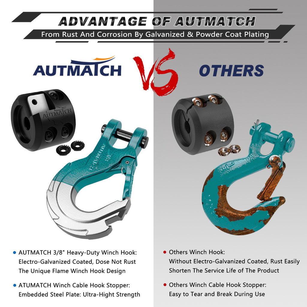 AUTMATCH Winch Hook Safety Latch 3/8 - Grade 70 Forged Steel