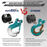 AUTMATCH Winch Hook Safety Latch 3/8" - Grade 70 Forged Steel Clevis Slip Hook and Winch Cable Hook Stopper, Max 39,600Lbs, Teal