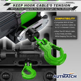 AUTMATCH Winch Hook Safety Latch 3/8" - Grade 70 Forged Steel Clevis Slip Hook and Winch Cable Hook Stopper, Max 39,600Lbs, Green