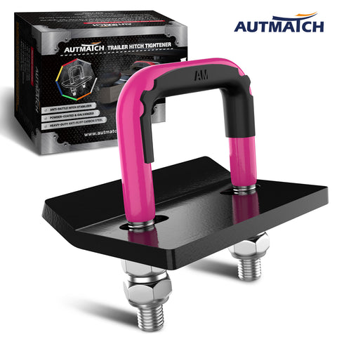 AUTMATCH Hitch Tightener Anti-Rattle Clamp Heavy Duty Steel Stabilizer for 1.25 and 2 inch Trailer Hitches Pink & Black
