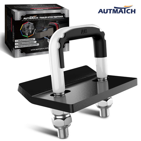 AUTMATCH Hitch Tightener Anti Rattle Stabilizer - Heavy Duty Hitch Clamp for 2.5 Inch Trailer Hitches, Rubber Isolator and Anti-Rust Double Coating Protective, White & Black