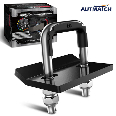 AUTMATCH Hitch Tightener Anti Rattle Stabilizer - Heavy Duty Hitch Clamp for 2.5 Inch Trailer Hitches, Rubber Isolator and Anti-Rust Double Coating Protective, Silver & Black