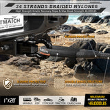 AUTMATCH Kinetic Recovery Tow Rope 1" x 20FT - Heavy Duty Offroad Snatch Strap 48000Lbs, 35% Elasticity Energy Recovery Rope for 4x4 Off-Road Vehicle, Truck, Trailer, ATV, UTV, Black