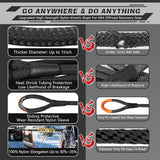 AUTMATCH Kinetic Recovery Tow Rope 1" x 20FT - Heavy Duty Offroad Snatch Strap 48000Lbs, 35% Elasticity Energy Recovery Rope for 4x4 Off-Road Vehicle, Truck, Trailer, ATV, UTV, Black