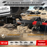 AUTMATCH Kinetic Recovery Tow Rope 7/8" x 30FT - Heavy Duty Energy Recovery Rope 35000Lbs, 35% Elasticity Offroad Snatch Strap for 4x4 Off-Road Vehicle, Truck, Trailer, ATV, UTV, Red