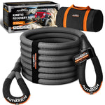 AUTMATCH Kinetic Recovery Tow Rope 7/8" x 30FT - Heavy Duty Energy Recovery Rope 35000Lbs, 35% Elasticity Offroad Snatch Strap for 4x4 Off-Road Vehicle, Truck, Trailer, ATV, UTV, Gray