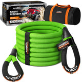 AUTMATCH Kinetic Recovery Tow Rope 7/8" x 30FT - Heavy Duty Energy Recovery Rope 35000Lbs, 35% Elasticity Offroad Snatch Strap for 4x4 Off-Road Vehicle, Truck, Trailer, ATV, UTV, Green